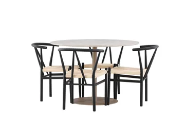 Lycke Spisegruppe 110 cm Rund med 4 Alfons stoler - Beige/Svart - Møbler - Bord - Spisegruppe