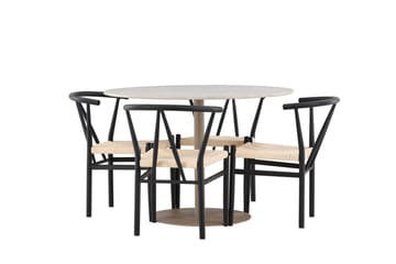 Lycke Spisegruppe 110 cm Rund med 4 Alfons stoler - Beige/Svart - Møbler - Bord - Spisegruppe