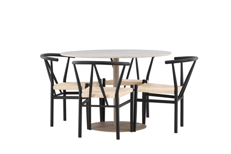 Lycke Spisegruppe 110 cm Rund med 4 Alfons stoler - Beige/Svart - Møbler - Bord - Spisegruppe