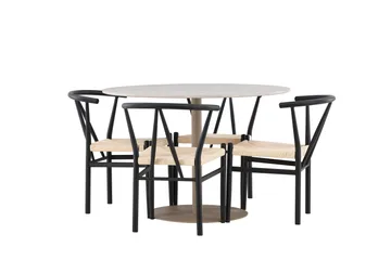 Lycke Spisegruppe 110 cm Rund med 4 Alfons stoler - Beige/Svart - Møbler - Bord - Spisegruppe