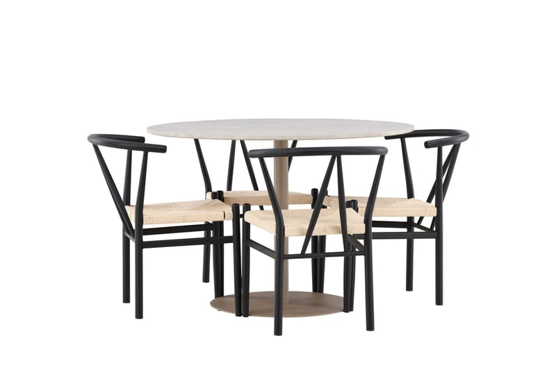 Lycke Spisegruppe 110 cm Rund med 4 Alfons stoler - Beige/Svart - Møbler - Bord - Spisegruppe