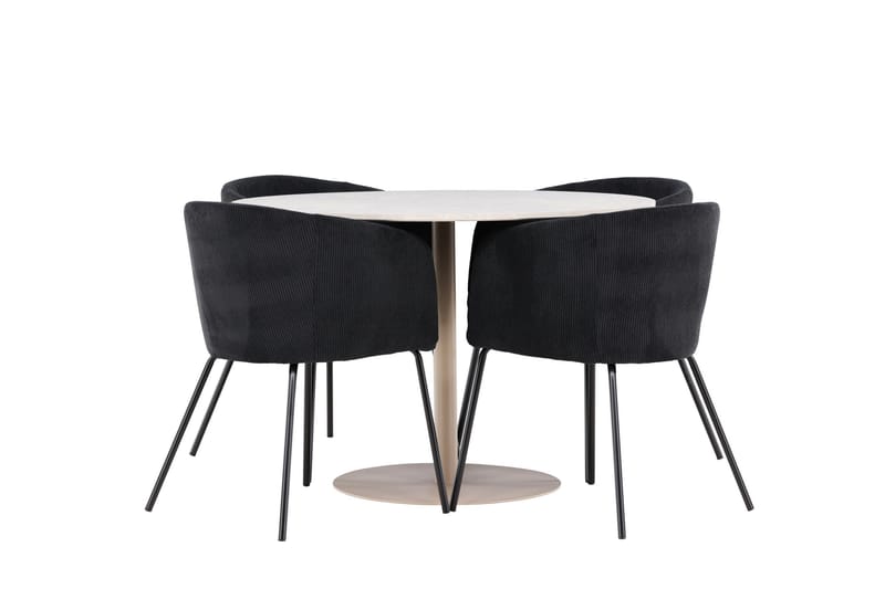 Lycke Spisegruppe 110 cm Rund med 4 Berit stoler - Beige/Svart - Møbler - Bord - Spisegruppe