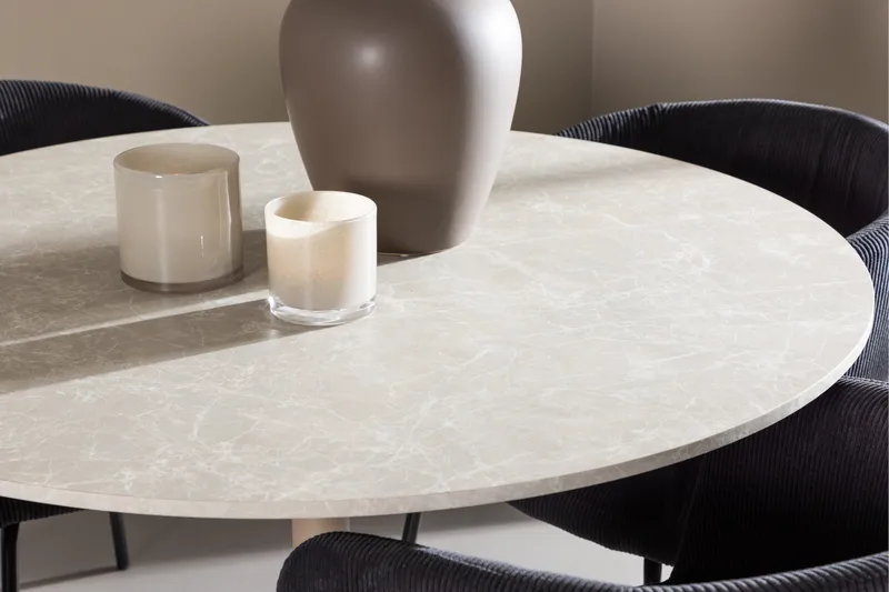 Lycke Spisegruppe 110 cm Rund med 4 Berit stoler - Beige/Svart - Møbler - Bord - Spisegruppe