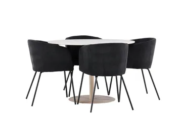 Lycke Spisegruppe 110 cm Rund med 4 Berit stoler - Beige/Svart - Møbler - Bord - Spisegruppe