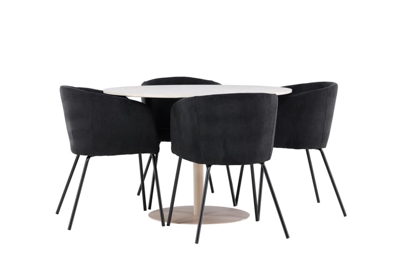 Lycke Spisegruppe 110 cm Rund med 4 Berit stoler - Beige/Svart - Møbler - Bord - Spisegruppe
