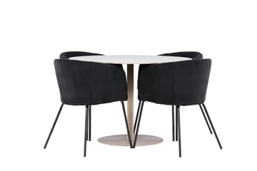 Lycke Spisegruppe 110 cm Rund med 4 Berit stoler - Beige/Svart - Møbler - Bord - Spisegruppe
