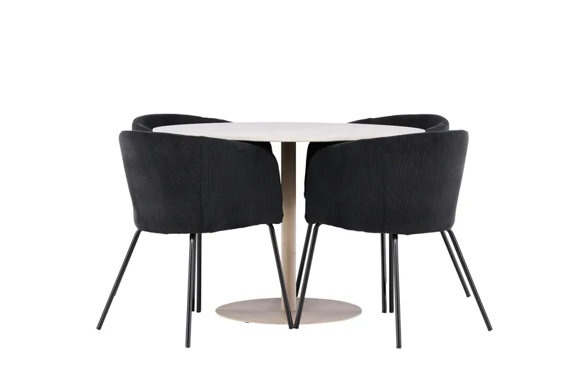 Lycke Spisegruppe 110 cm Rund med 4 Berit stoler - Beige/Svart - Møbler - Bord - Spisegruppe