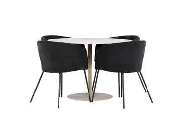 Lycke Spisegruppe 110 cm Rund med 4 Berit stoler - Beige/Svart - Møbler - Bord - Spisegruppe