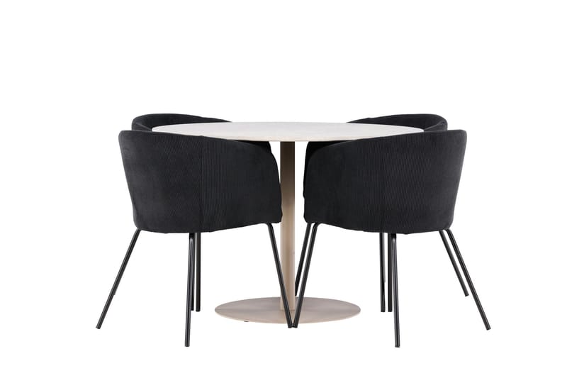 Lycke Spisegruppe 110 cm Rund med 4 Berit stoler - Beige/Svart - Møbler - Bord - Spisegruppe