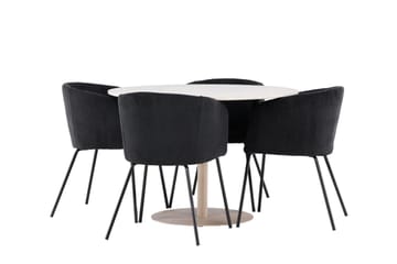 Lycke Spisegruppe 110 cm Rund med 4 Berit stoler - Beige/Svart - Møbler - Bord - Spisegruppe