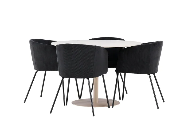 Lycke Spisegruppe 110 cm Rund med 4 Berit stoler - Beige/Svart - Møbler - Bord - Spisegruppe
