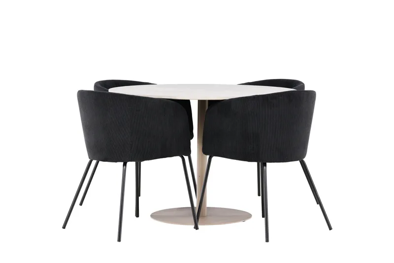 Lycke Spisegruppe 110 cm Rund med 4 Berit stoler - Beige/Svart - Møbler - Bord - Spisegruppe