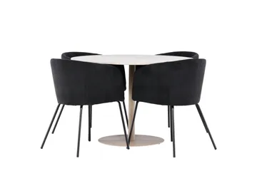 Lycke Spisegruppe 110 cm Rund med 4 Berit stoler - Beige/Svart - Møbler - Bord - Spisegruppe