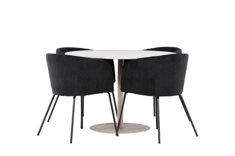 Lycke Spisegruppe 110 cm Rund med 4 Berit stoler - Beige/Svart - Møbler - Bord - Spisegruppe