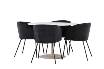 Lycke Spisegruppe 110 cm Rund med 4 Berit stoler - Beige/Svart - Møbler - Bord - Spisegruppe