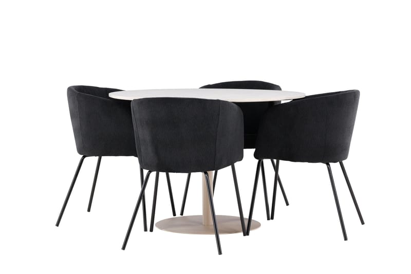 Lycke Spisegruppe 110 cm Rund med 4 Berit stoler, Beige/Svart