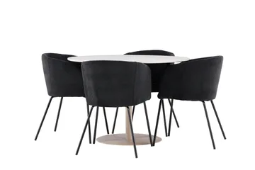 Lycke Spisegruppe 110 cm Rund med 4 Berit stoler - Beige/Svart - Møbler - Bord - Spisegruppe