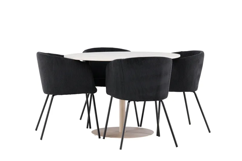 Lycke Spisegruppe 110 cm Rund med 4 Berit stoler - Beige/Svart - Møbler - Bord - Spisegruppe