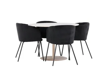 Lycke Spisegruppe 110 cm Rund med 4 Berit stoler - Beige/Svart - Møbler - Bord - Spisegruppe