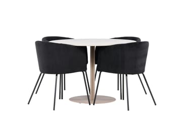 Lycke Spisegruppe 110 cm Rund med 4 Berit stoler - Beige/Svart - Møbler - Bord - Spisegruppe