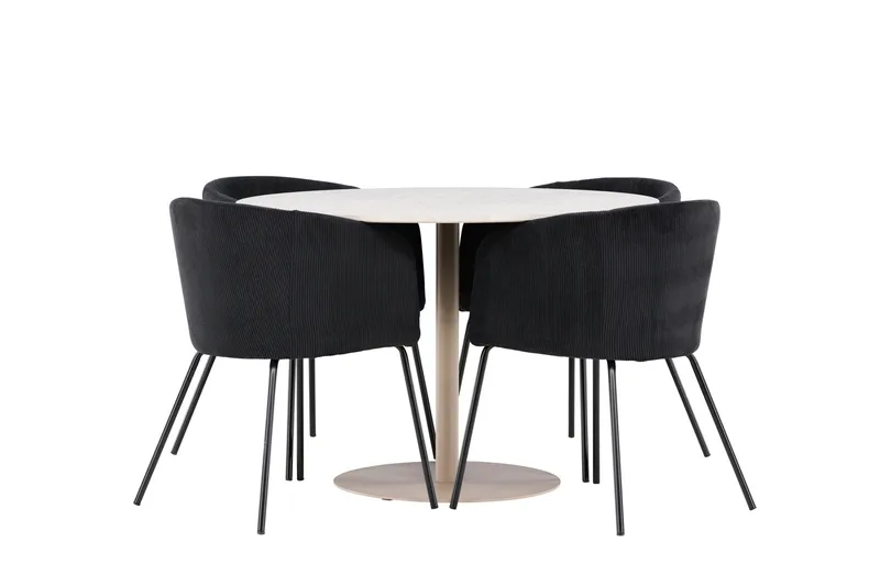 Lycke Spisegruppe 110 cm Rund med 4 Berit stoler - Beige/Svart - Møbler - Bord - Spisegruppe