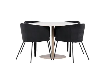 Lycke Spisegruppe 110 cm Rund med 4 Berit stoler - Beige/Svart - Møbler - Bord - Spisegruppe