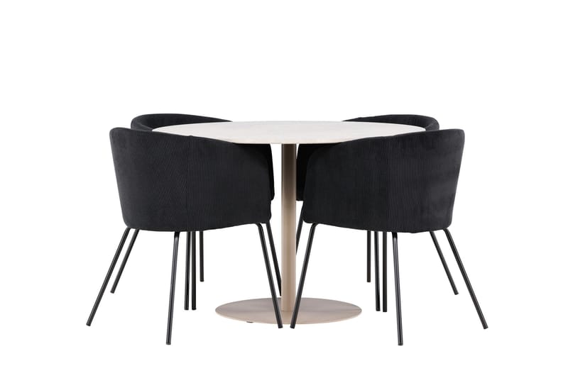 Lycke Spisegruppe 110 cm Rund med 4 Berit stoler - Beige/Svart - Møbler - Bord - Spisegruppe