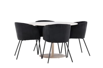 Lycke Spisegruppe 110 cm Rund med 4 Berit stoler - Beige/Svart - Møbler - Bord - Spisegruppe