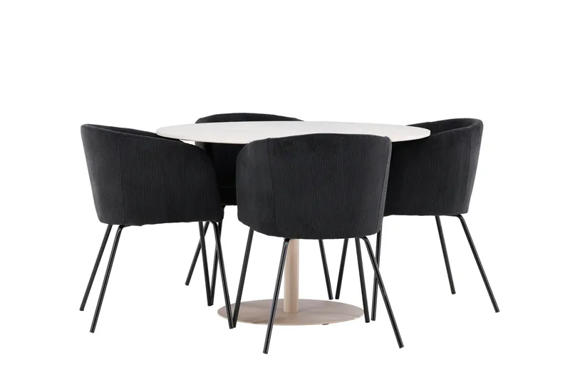 Lycke Spisegruppe 110 cm Rund med 4 Berit stoler - Beige/Svart - Møbler - Bord - Spisegruppe