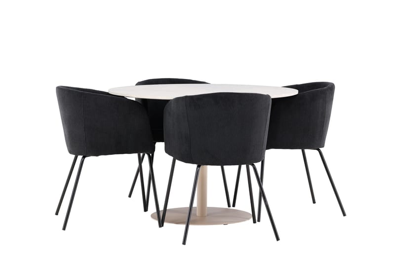 Lycke Spisegruppe 110 cm Rund med 4 Berit stoler - Beige/Svart - Møbler - Bord - Spisegruppe