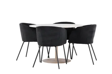 Lycke Spisegruppe 110 cm Rund med 4 Berit stoler - Beige/Svart - Møbler - Bord - Spisegruppe