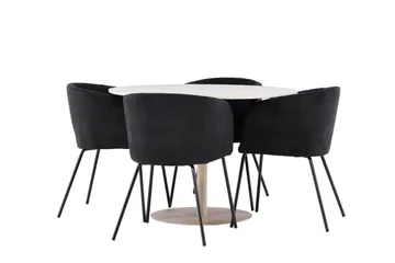 Lycke Spisegruppe 110 cm Rund med 4 Berit stoler - Beige/Svart - Møbler - Bord - Spisegruppe