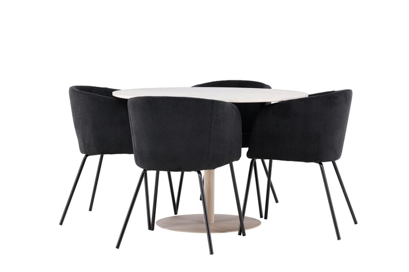 Lycke Spisegruppe 110 cm Rund med 4 Berit stoler - Beige/Svart - Møbler - Bord - Spisegruppe