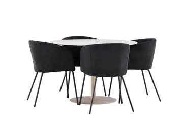 Lycke Spisegruppe 110 cm Rund med 4 Berit stoler - Beige/Svart - Møbler - Bord - Spisegruppe
