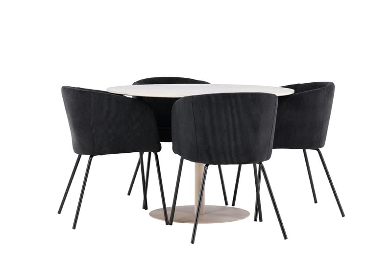 Lycke Spisegruppe 110 cm Rund med 4 Berit stoler - Beige/Svart - Møbler - Bord - Spisegruppe