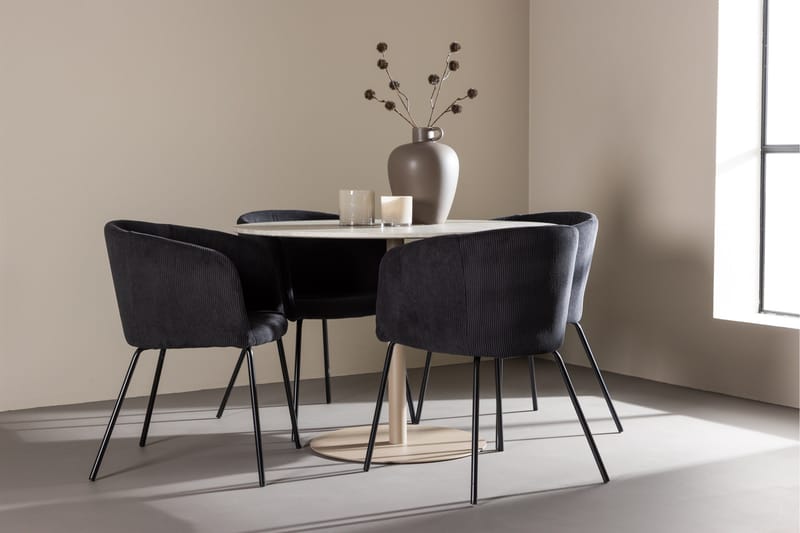 Lycke Spisegruppe 110 cm Rund med 4 Berit stoler - Beige/Svart - Møbler - Bord - Spisegruppe