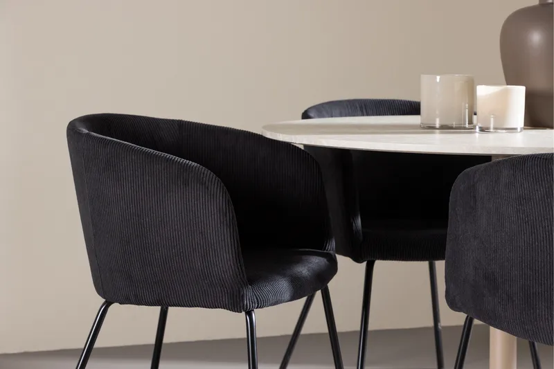 Lycke Spisegruppe 110 cm Rund med 4 Berit stoler - Beige/Svart - Møbler - Bord - Spisegruppe
