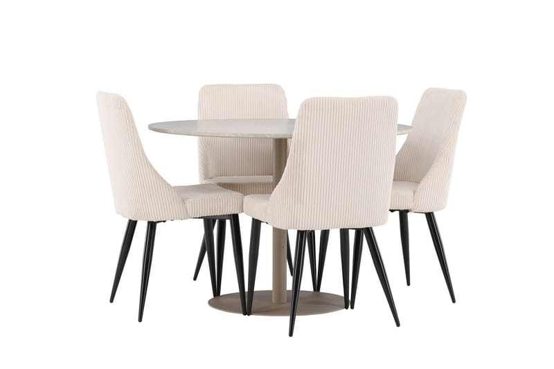 Lycke Spisegruppe 110 cm Rund med 4 Leone stoler - Beige/Beige - Møbler - Bord - Spisegruppe