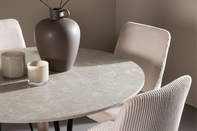 Lycke Spisegruppe 110 cm Rund med 4 Leone stoler - Beige/Beige - Møbler - Bord - Spisegruppe