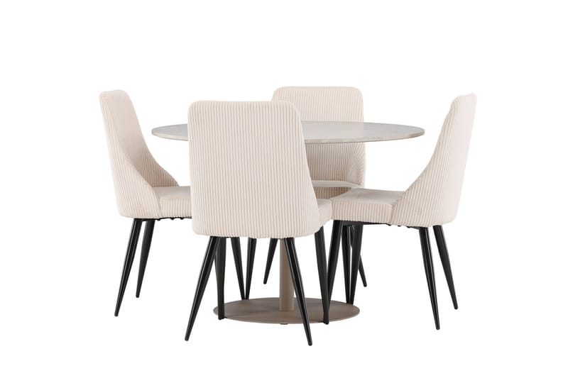 Lycke Spisegruppe 110 cm Rund med 4 Leone stoler - Beige/Beige - Møbler - Bord - Spisegruppe