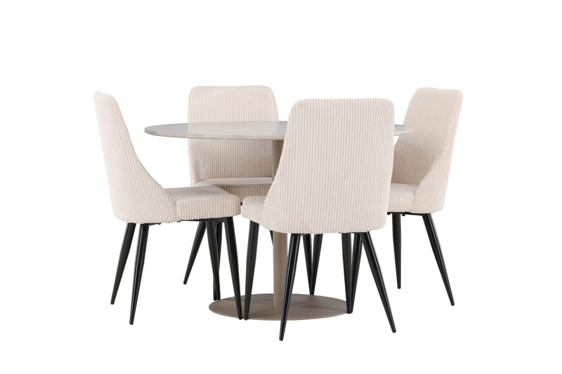 Lycke Spisegruppe 110 cm Rund med 4 Leone stoler - Beige/Beige - Møbler - Bord - Spisegruppe