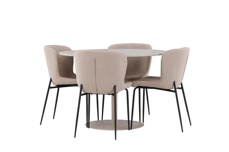 Lycke Spisegruppe 110 cm Rund med 4 Modesto stoler - Beige/Beige - Møbler - Bord - Spisegruppe