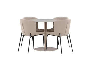 Lycke Spisegruppe 110 cm Rund med 4 Modesto stoler - Beige/Beige - Møbler - Bord - Spisegruppe