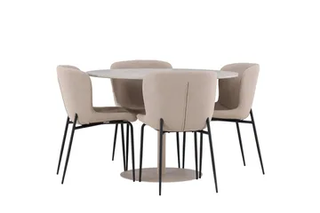 Lycke Spisegruppe 110 cm Rund med 4 Modesto stoler - Beige/Beige - Møbler - Bord - Spisegruppe