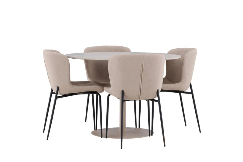 Lycke Spisegruppe 110 cm Rund med 4 Modesto stoler - Beige/Beige - Møbler - Bord - Spisegruppe