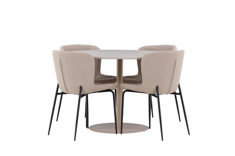 Lycke Spisegruppe 110 cm Rund med 4 Modesto stoler - Beige/Beige - Møbler - Bord - Spisegruppe