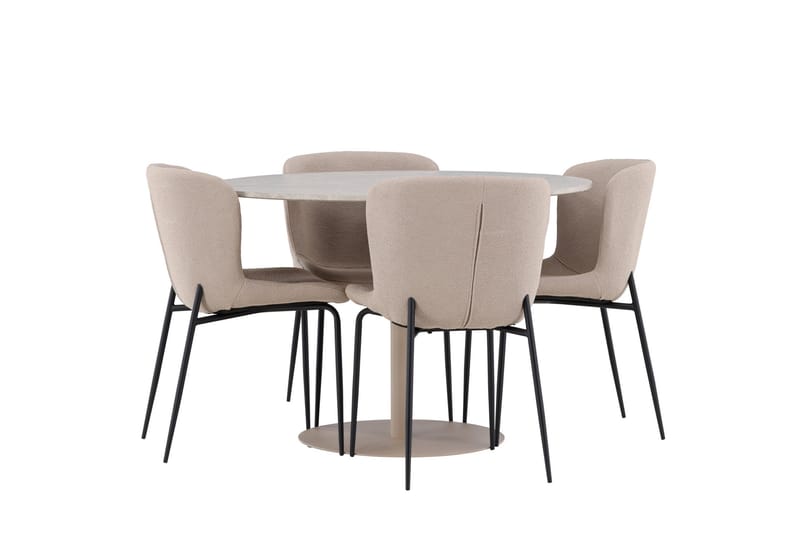 Lycke Spisegruppe 110 cm Rund med 4 Modesto stoler - Beige/Beige - Møbler - Bord - Spisegruppe