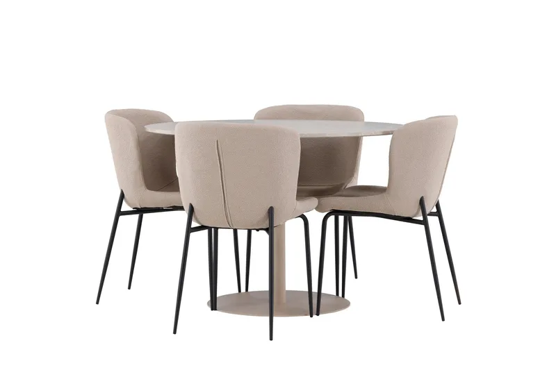 Lycke Spisegruppe 110 cm Rund med 4 Modesto stoler, Beige/Beige
