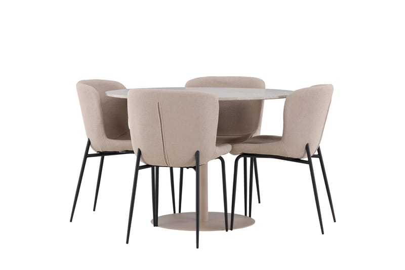 Lycke Spisegruppe 110 cm Rund med 4 Modesto stoler, Beige/Beige