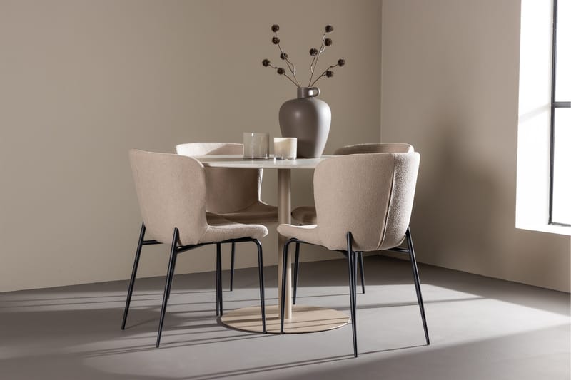 Lycke Spisegruppe 110 cm Rund med 4 Modesto stoler - Beige/Beige - Møbler - Bord - Spisegruppe